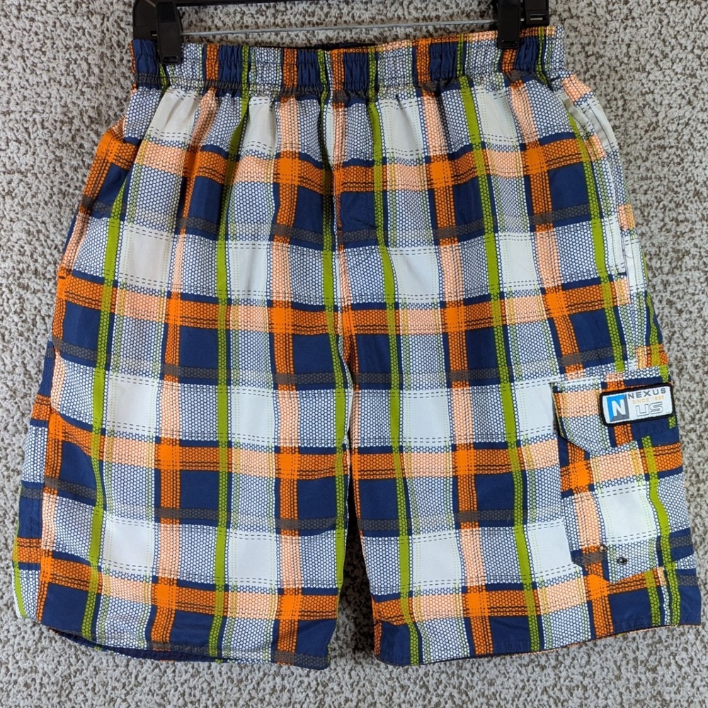 Nexus Reversable Plaid and Blue Swim‎ Trunks Elastic Waist Quick Dry Swim Shorts